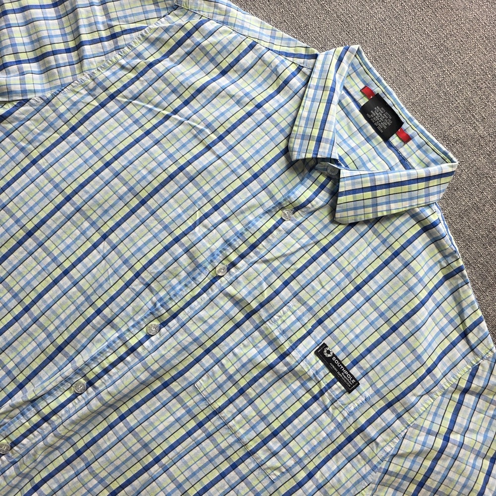 Southpole Shirt Mens Large Green Blue Plaid Button Up‎ Short Sleeve Casual